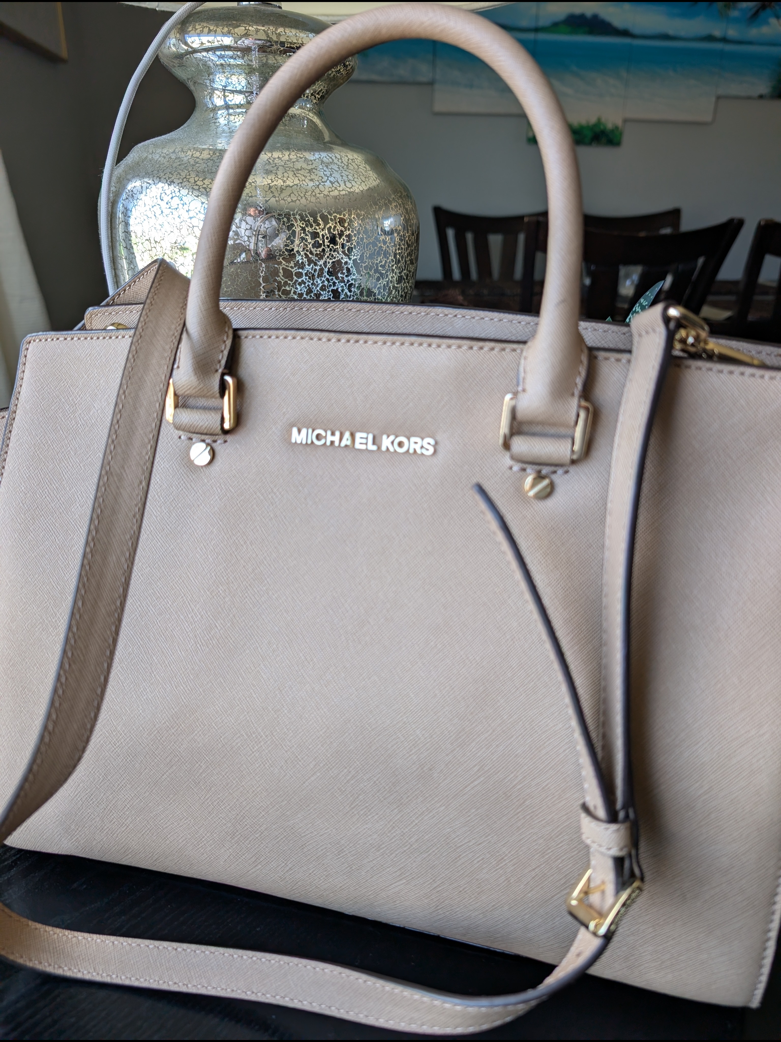 Michael Kors Beige Saffiano Leather Satchel .Used Great Condition.